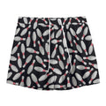 Black Bowling Pins Pattern Print Mesh Shorts