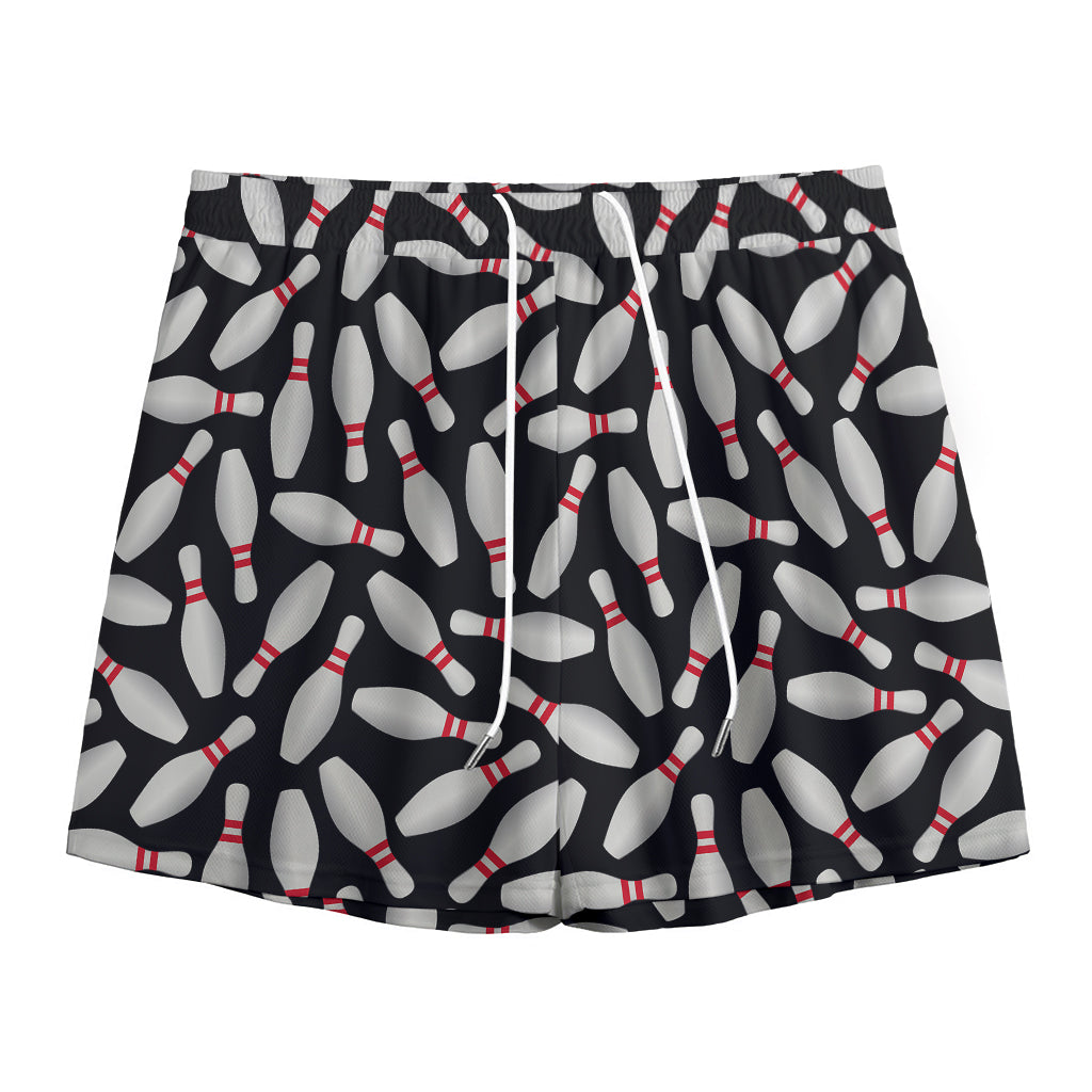 Black Bowling Pins Pattern Print Mesh Shorts