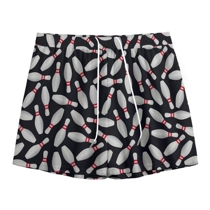 Black Bowling Pins Pattern Print Mesh Shorts