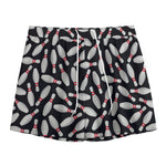 Black Bowling Pins Pattern Print Mesh Shorts