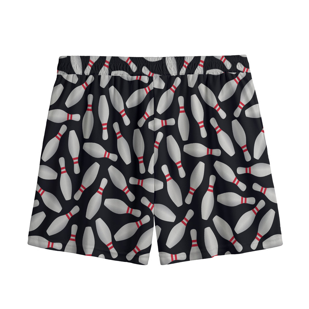 Black Bowling Pins Pattern Print Mesh Shorts