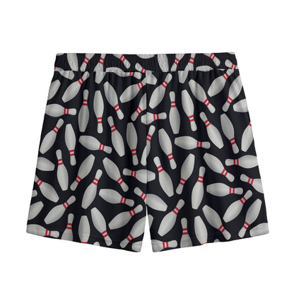 Black Bowling Pins Pattern Print Mesh Shorts