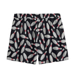 Black Bowling Pins Pattern Print Mesh Shorts