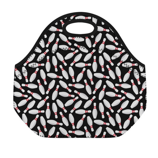 Black Bowling Pins Pattern Print Neoprene Lunch Bag