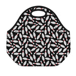 Black Bowling Pins Pattern Print Neoprene Lunch Bag