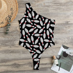 Black Bowling Pins Pattern Print One Shoulder Bodysuit