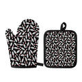 Black Bowling Pins Pattern Print Oven Mitt And Pot Holder Set