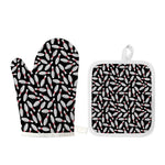 Black Bowling Pins Pattern Print Oven Mitt And Pot Holder Set