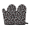Black Bowling Pins Pattern Print Oven Mitts