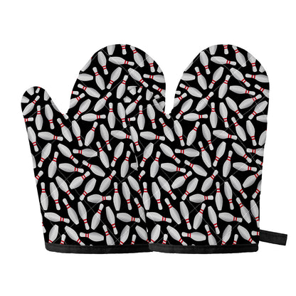 Black Bowling Pins Pattern Print Oven Mitts