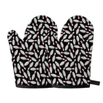 Black Bowling Pins Pattern Print Oven Mitts