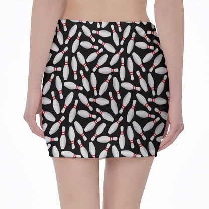 Black Bowling Pins Pattern Print Pencil Mini Skirt
