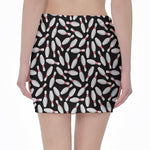 Black Bowling Pins Pattern Print Pencil Mini Skirt