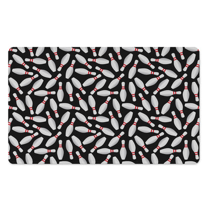 Black Bowling Pins Pattern Print Polyester Doormat