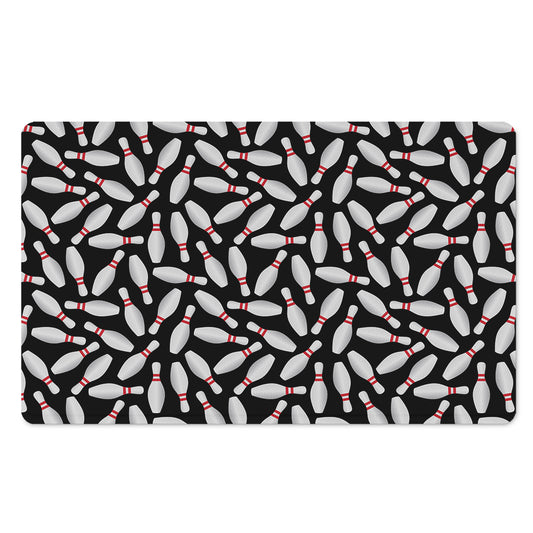Black Bowling Pins Pattern Print Polyester Doormat