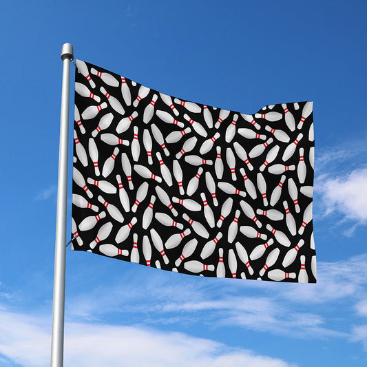 Black Bowling Pins Pattern Print Polyester Flag