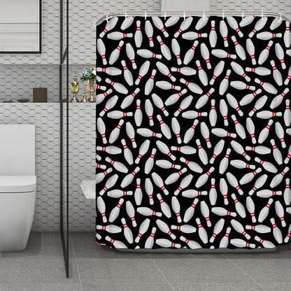 Black Bowling Pins Pattern Print Polyester Shower Curtain