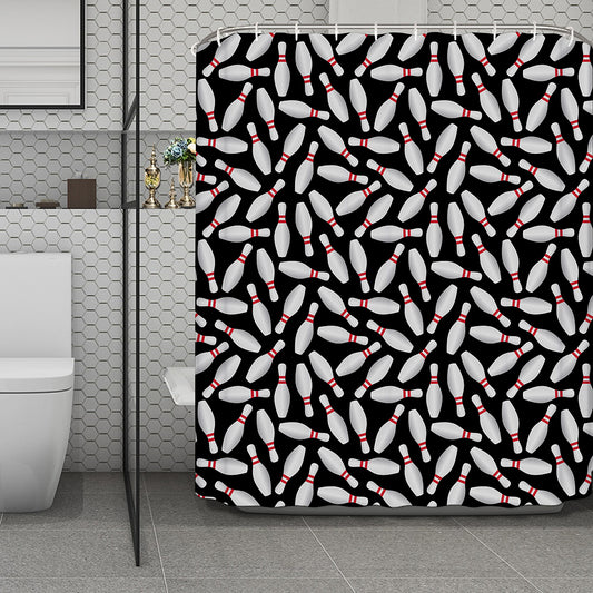 Black Bowling Pins Pattern Print Polyester Shower Curtain