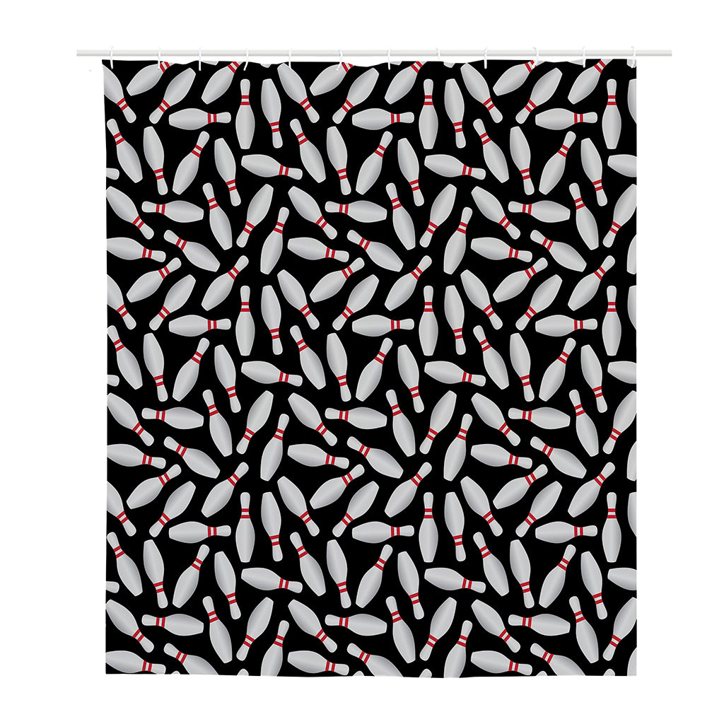 Black Bowling Pins Pattern Print Polyester Shower Curtain