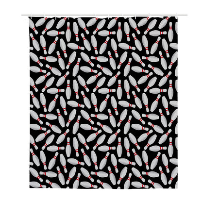 Black Bowling Pins Pattern Print Polyester Shower Curtain