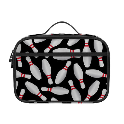 Black Bowling Pins Pattern Print Portable Lunch Bag