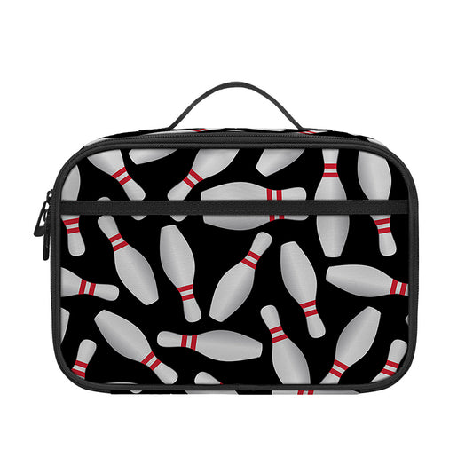 Black Bowling Pins Pattern Print Portable Lunch Bag