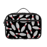 Black Bowling Pins Pattern Print Portable Lunch Bag