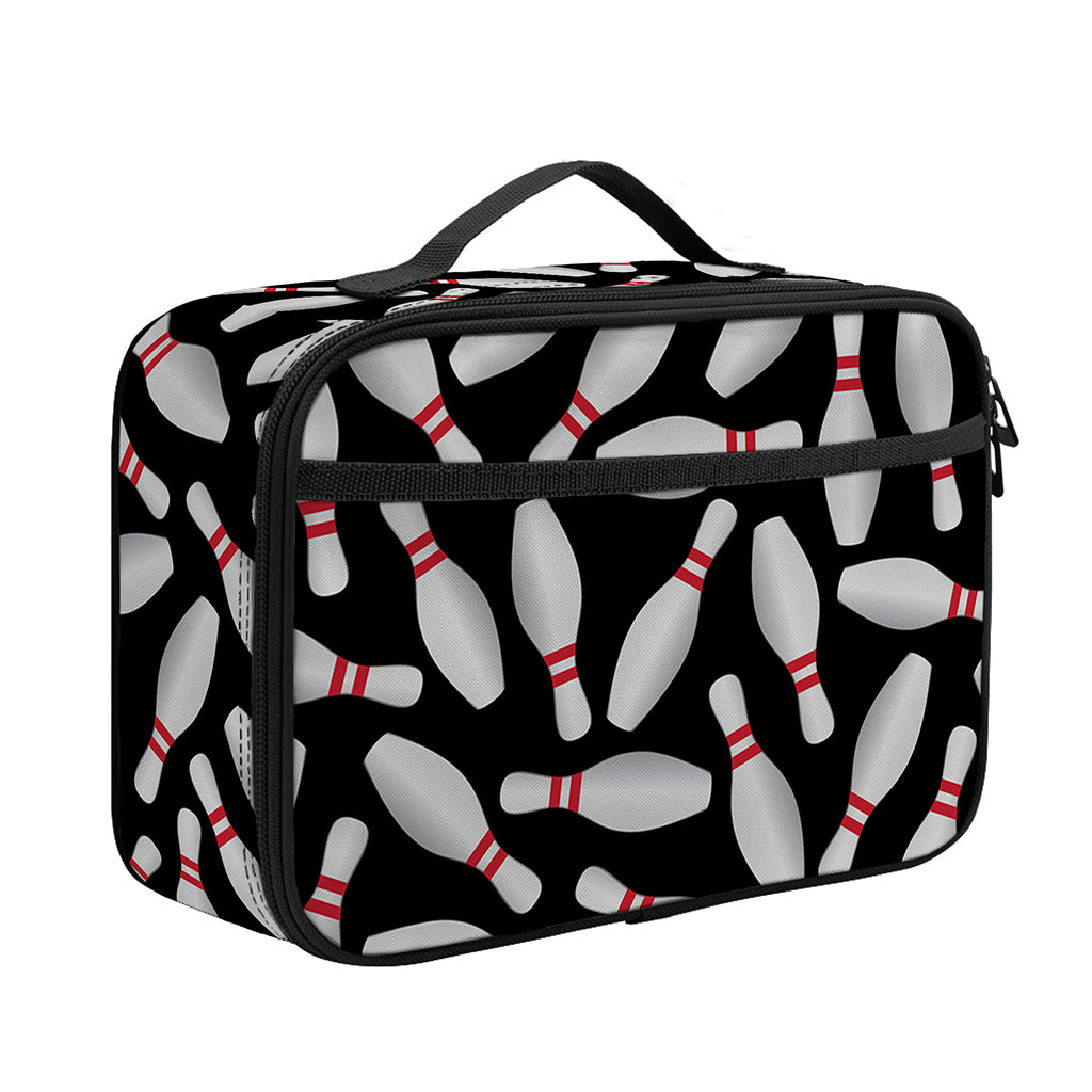 Black Bowling Pins Pattern Print Portable Lunch Bag