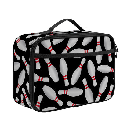Black Bowling Pins Pattern Print Portable Lunch Bag