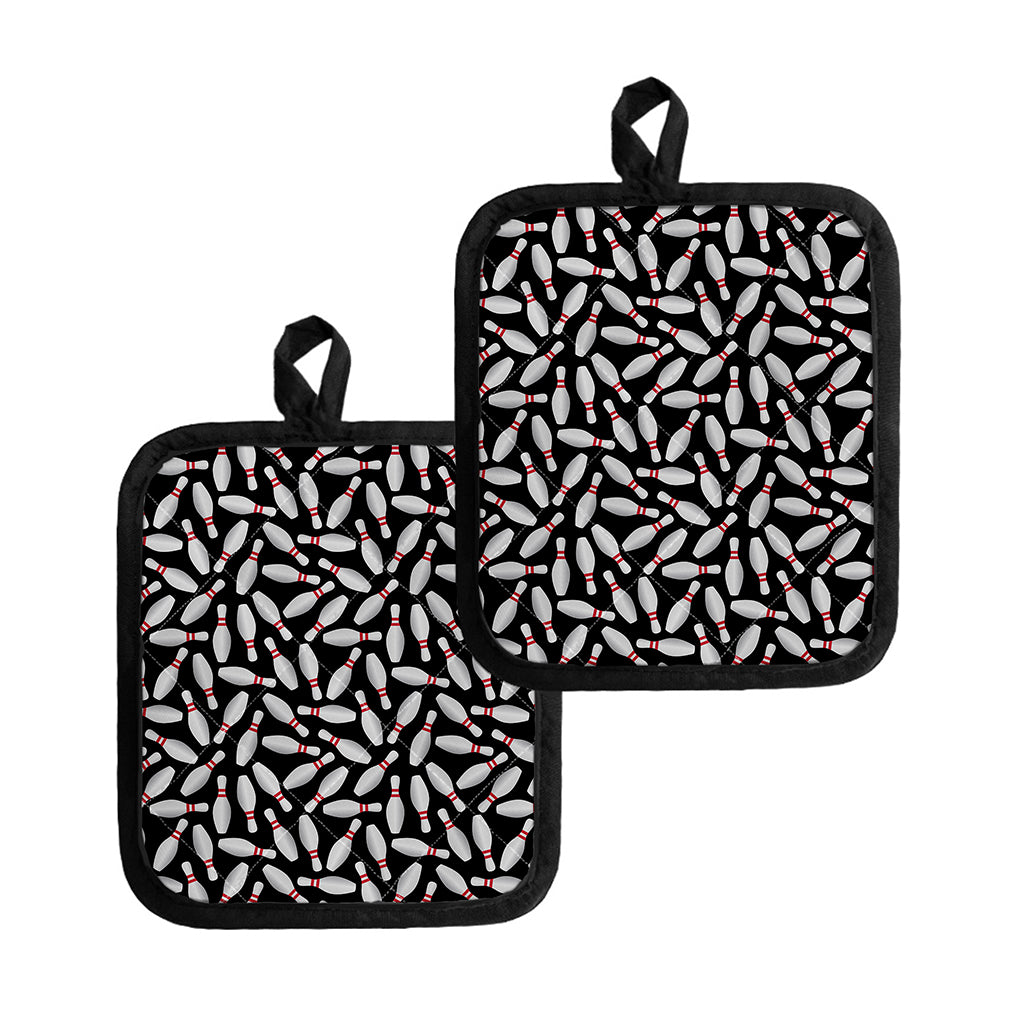 Black Bowling Pins Pattern Print Pot Holders