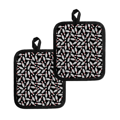 Black Bowling Pins Pattern Print Pot Holders