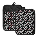 Black Bowling Pins Pattern Print Pot Holders With Pocket