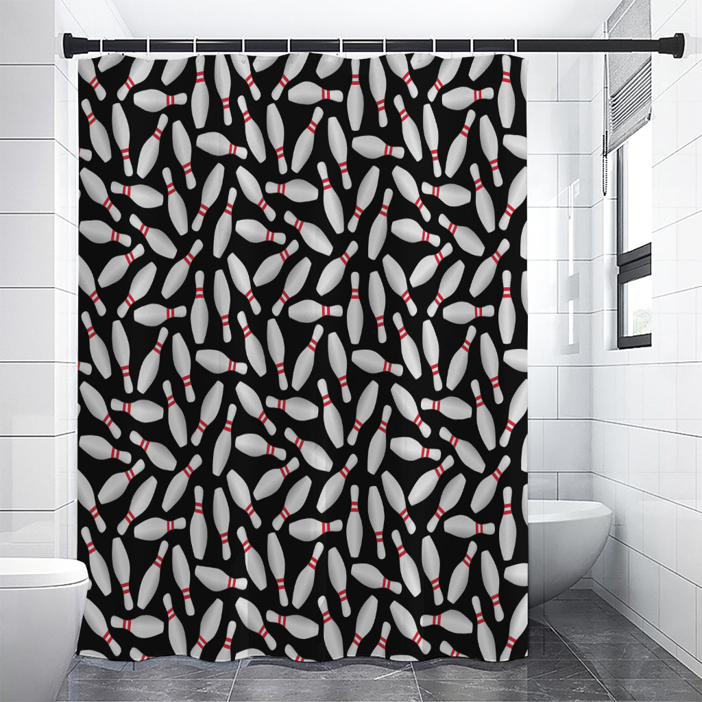 Black Bowling Pins Pattern Print Premium Shower Curtain