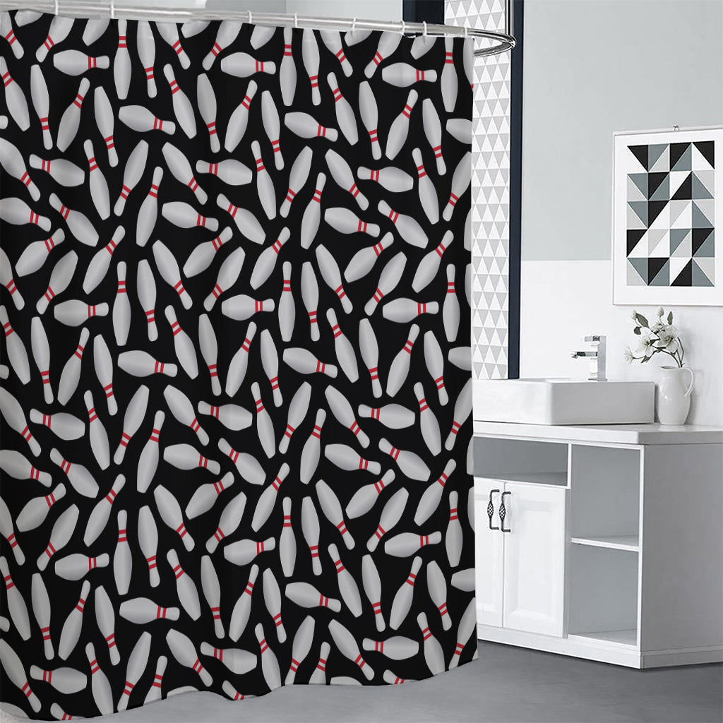 Black Bowling Pins Pattern Print Premium Shower Curtain