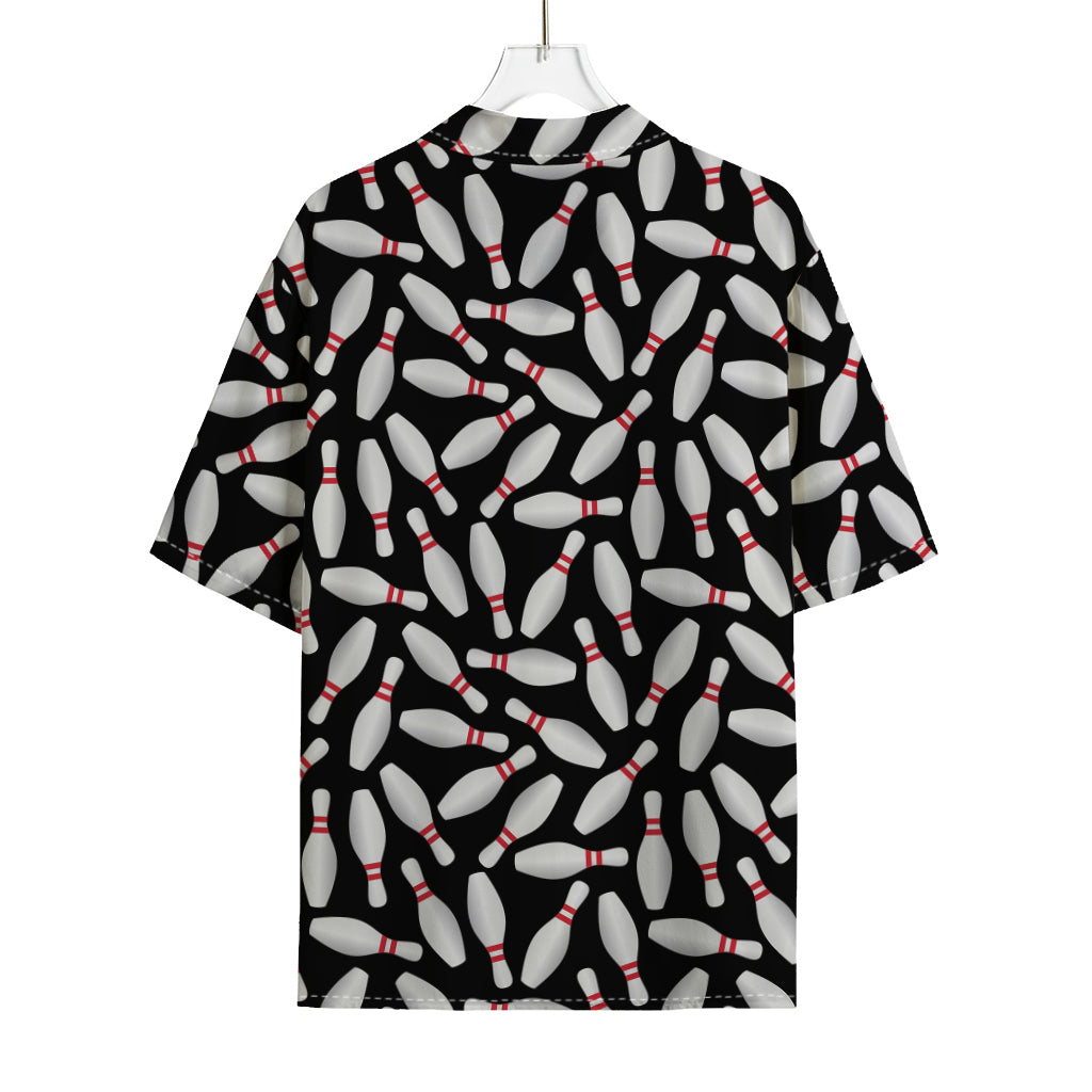Black Bowling Pins Pattern Print Rayon Hawaiian Shirt
