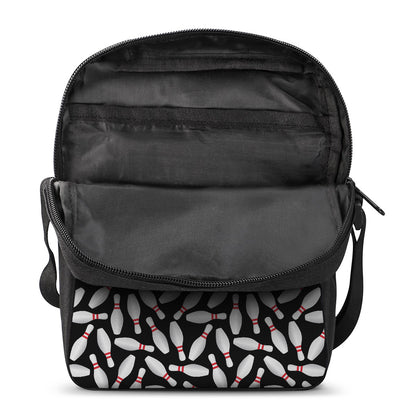 Black Bowling Pins Pattern Print Rectangular Crossbody Bag