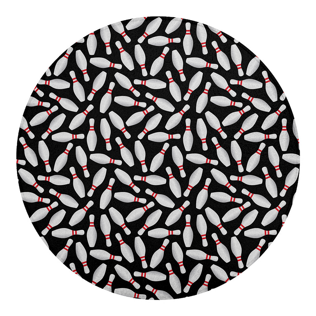 Black Bowling Pins Pattern Print Round Blanket