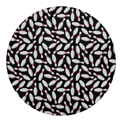 Black Bowling Pins Pattern Print Round Blanket