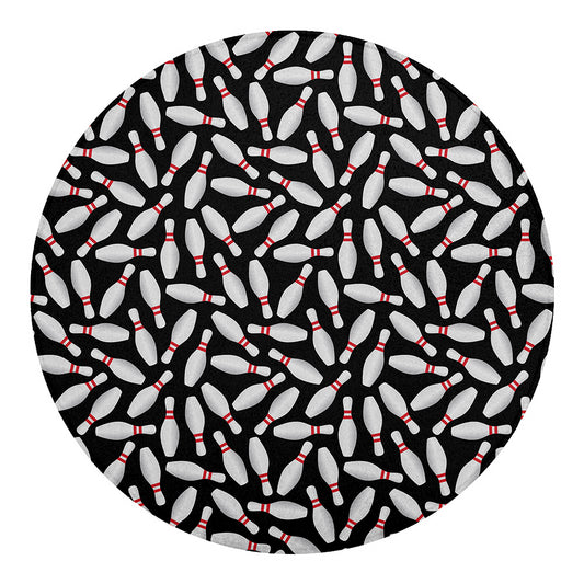 Black Bowling Pins Pattern Print Round Blanket