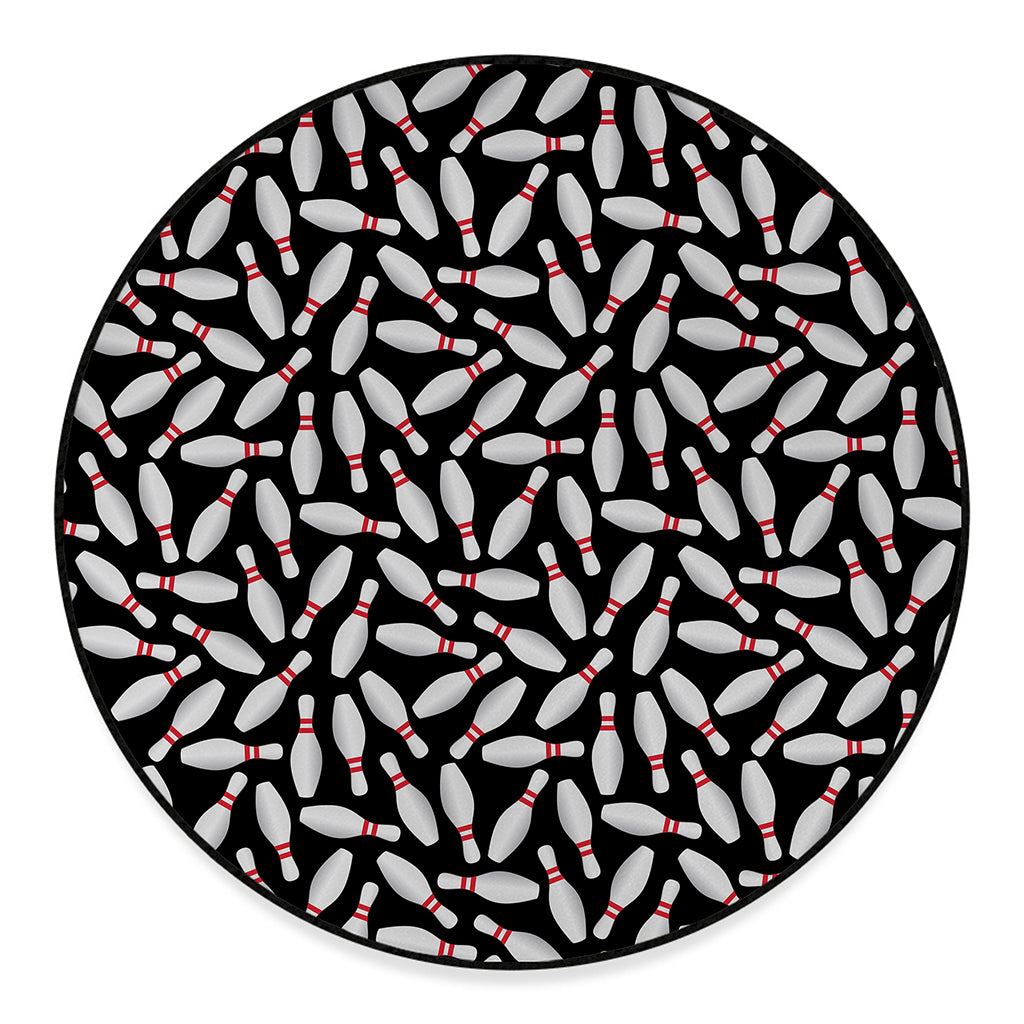 Black Bowling Pins Pattern Print Round Floor Mat
