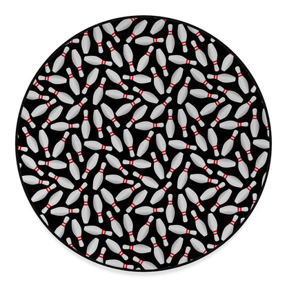 Black Bowling Pins Pattern Print Round Floor Mat