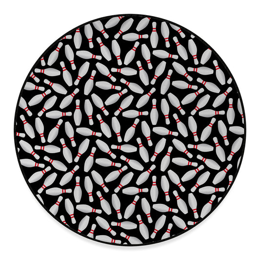Black Bowling Pins Pattern Print Round Floor Mat