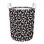 Black Bowling Pins Pattern Print Round Laundry Basket