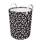 Black Bowling Pins Pattern Print Round Laundry Basket