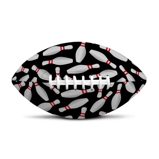 Black Bowling Pins Pattern Print Rugby Ball