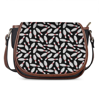 Black Bowling Pins Pattern Print Saddle Bag