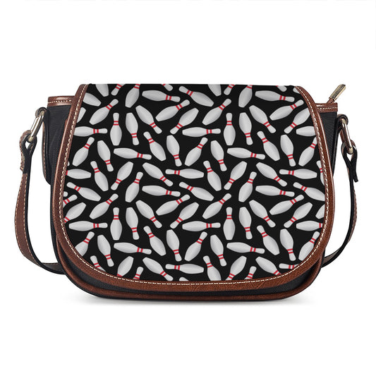 Black Bowling Pins Pattern Print Saddle Bag