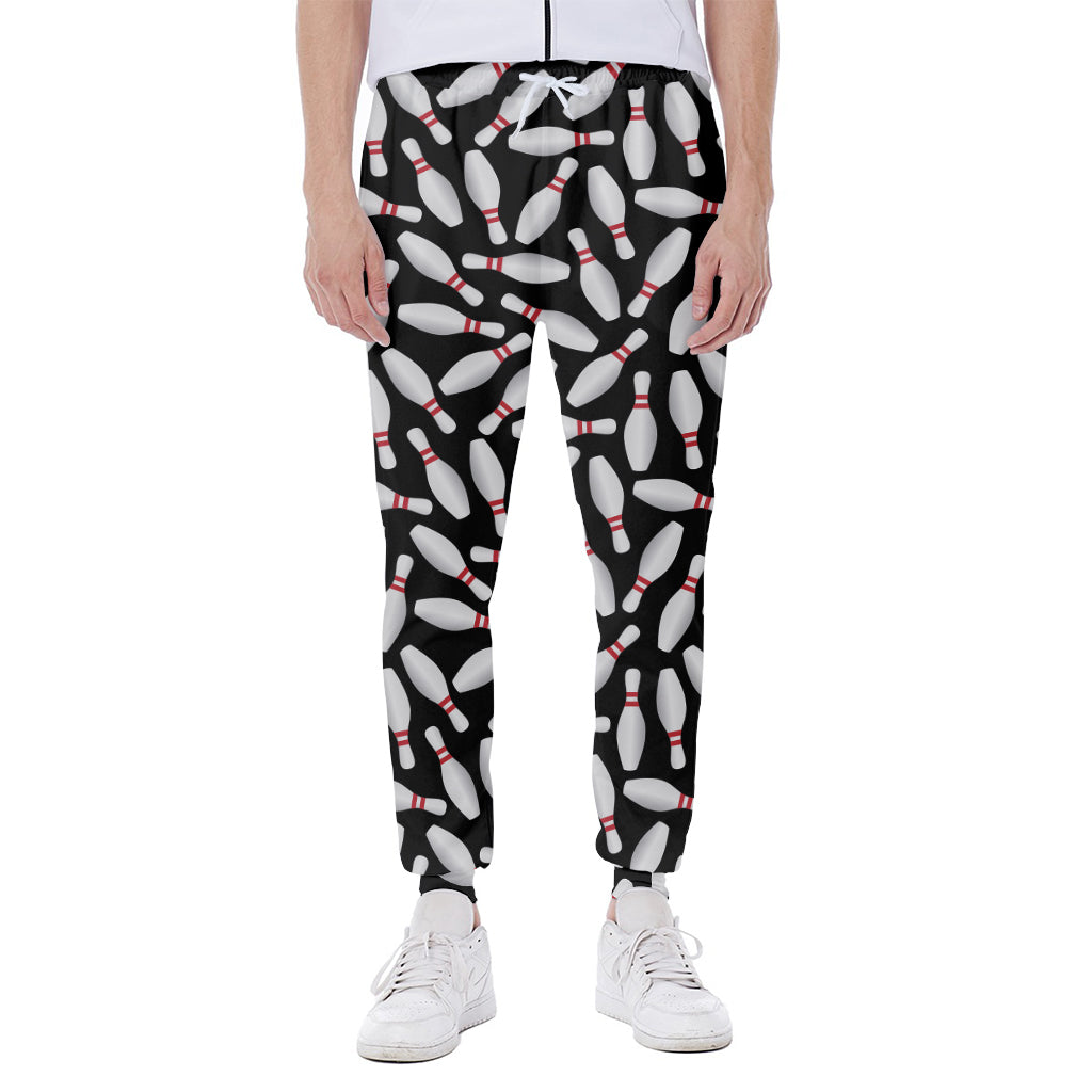 Black Bowling Pins Pattern Print Scuba Joggers