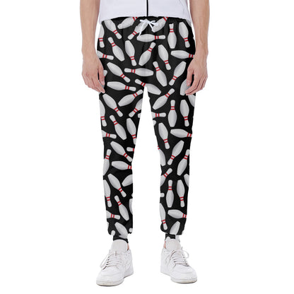Black Bowling Pins Pattern Print Scuba Joggers