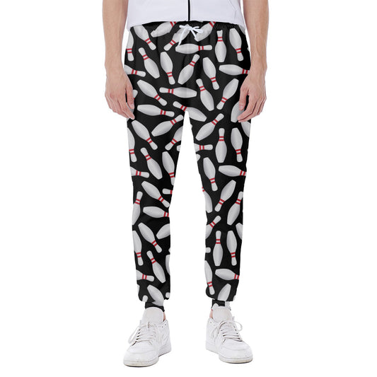 Black Bowling Pins Pattern Print Scuba Joggers